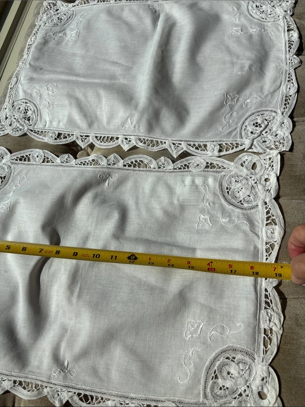 Battenburg, cotton and lace, placemats and napkins